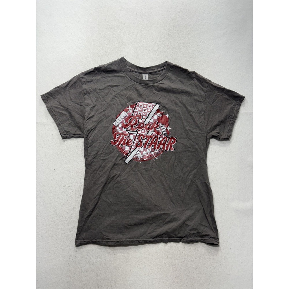 Gildan Shirt Mens Large Gray Rock The STAAR Teacher Cat Testing Graphic Tee